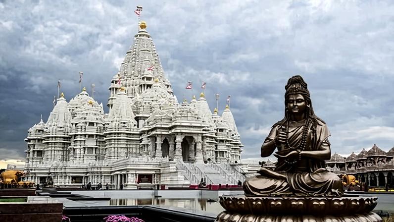BAPS Swaminarayan Akshardham, world's largest Hindu temple outside India, in Robbinsville in New Jersey, United States on 9 October 2023.
