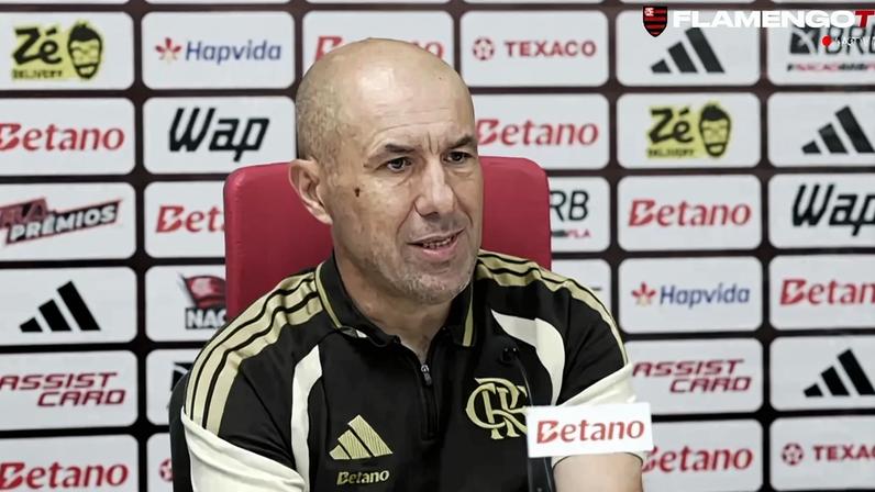 Leonardo Jardim na coletiva do Flamengo (Foto: Reprodução/FlamengoTV)