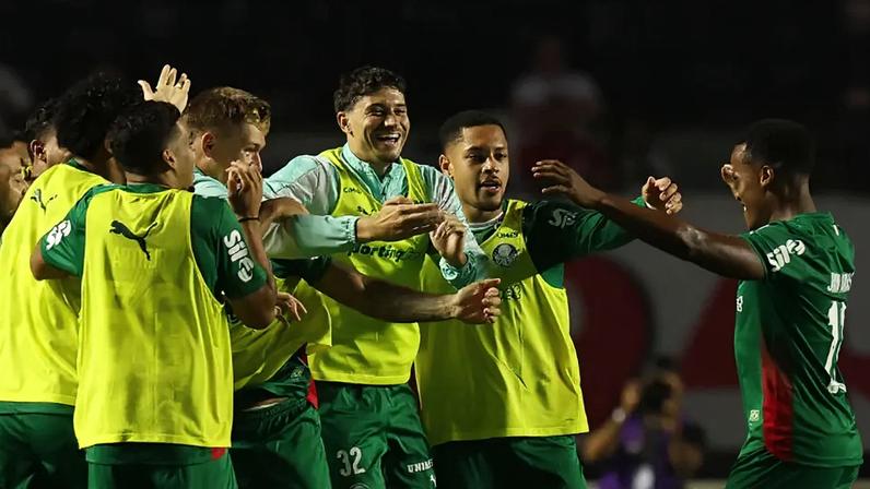 Jogadores do Palmeiras celebram gol marcado