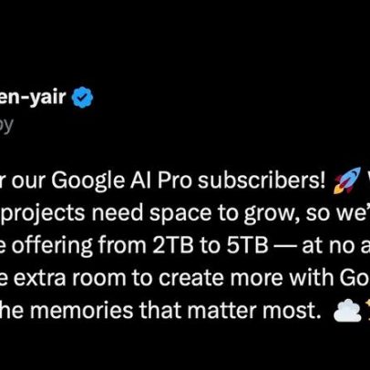 Plano AI Pro do Google ganha upgrade de armazenamento