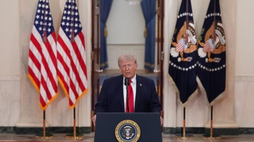 Trump em discurso na Casa Branca, na quarta-feira: investidores decepcionados (Foto: Alex Brandon / Pool via Reuters)