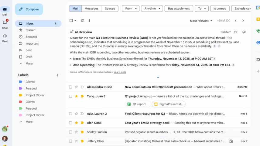 Gmail AI Overviews chega a usuários corporativos