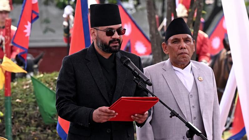 Balendra Shah takes his oath as prime minister during a swearing-in ceremony in Kathmandu, Nepal, on March 27.