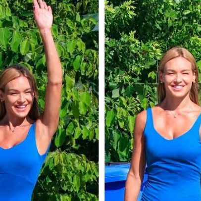 Ex-BBB Bárbara Heck acena ao notar paparazzi na orla do Rio