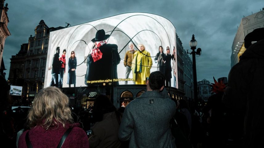 Michelangelo Pistoletto's *Three Mirrors*, Piccadilly Lights, London, April 2026 Presented by CIRCA; Photo: Leroy Boateng