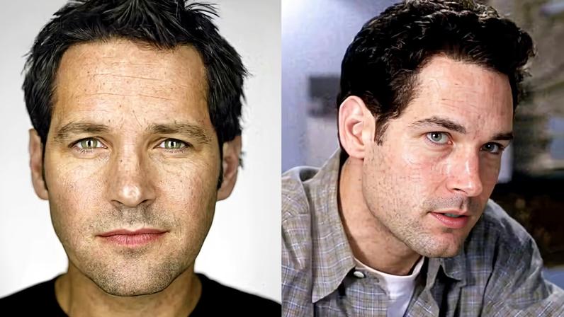 Paul Rudd em 2025 e em 1996 — Foto: Divulgação e Getty Images
