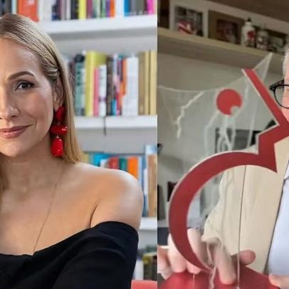 Maria Beltrão entrega a Márcio Gomes prêmio recebido em nome dele há 9 anos