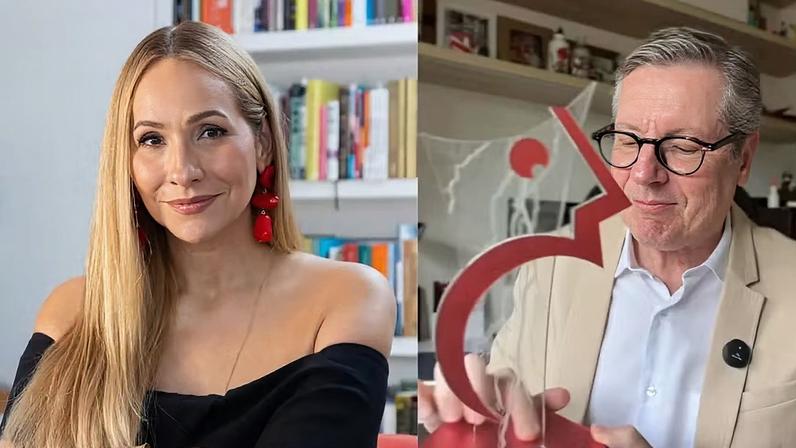 Maria Beltrão entrega a Márcio Gomes prêmio recebido em nome dele há 9 anos