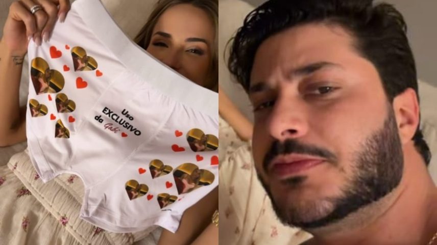 Gabi Martins presenteia Matheus Fidelis com cueca personalizada — Foto: Reprodução/Instagram