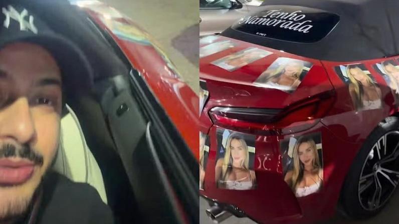 Gabi Martins envelopa carro de Matheus Fidelis — Foto: Reprodução/Instagram