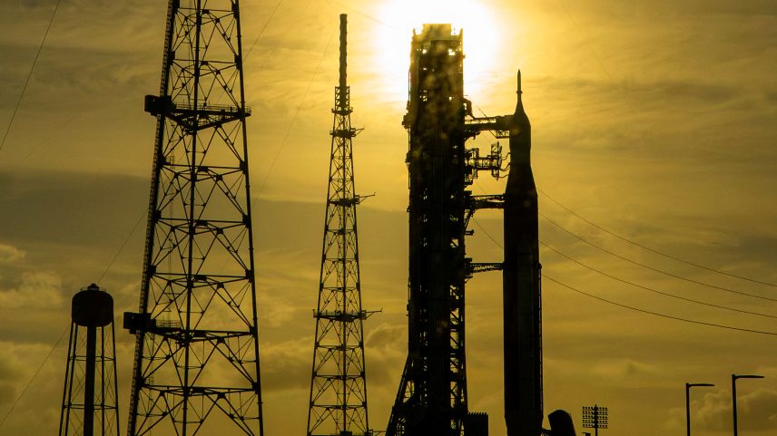 NASA’s Artemis II Space Launch System rocket and Orion spacecraft rest on Launch Pad 39B at Kennedy Space Center in Cape Canaveral, Florida, on March 31, 2026, ahead of the crewed lunar mission.
