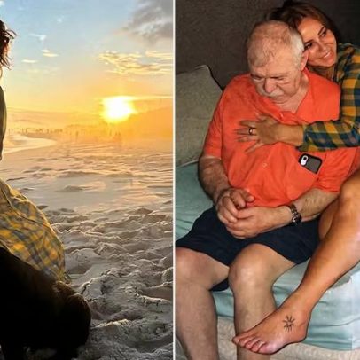 Paolla Oliveira passa dia na praia com o pet e visita ao pai