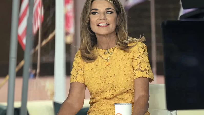 Savannah Guthrie returned to the “Today” show Monday in a yellow lace dress by Elie Tahari.