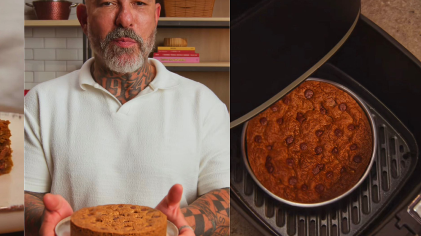 Torta cookie na airfryer com manteiga, açúcar e chocolate conquista casa