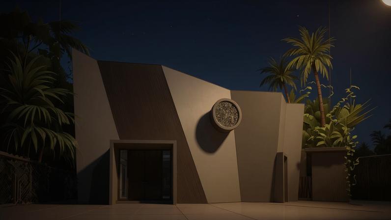 An architectural drawing of the Mbari Kola facade