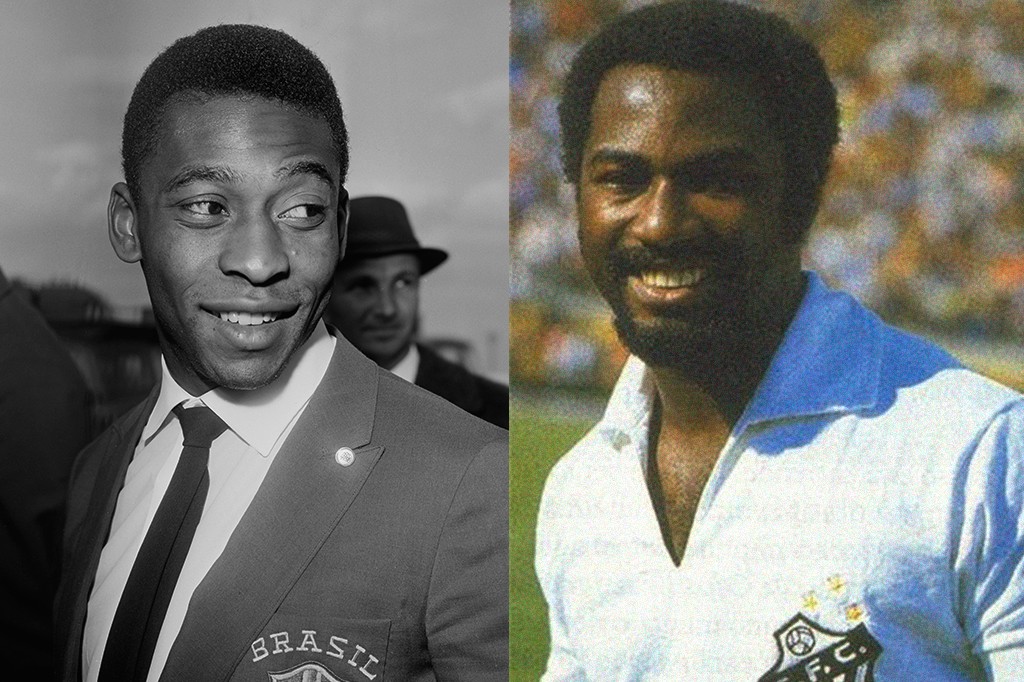 Fotografia do Jogador Pelé e o jogador Jonas Eduardo Américo.