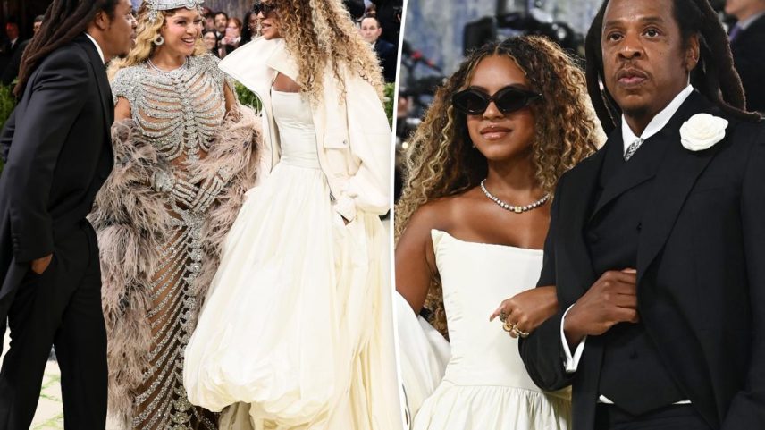 Blue Ivy Carter seemingly ignored requests that she remove her sunglasses at the Met Gala. She’s pictured above with dad Jay-Z at the event.