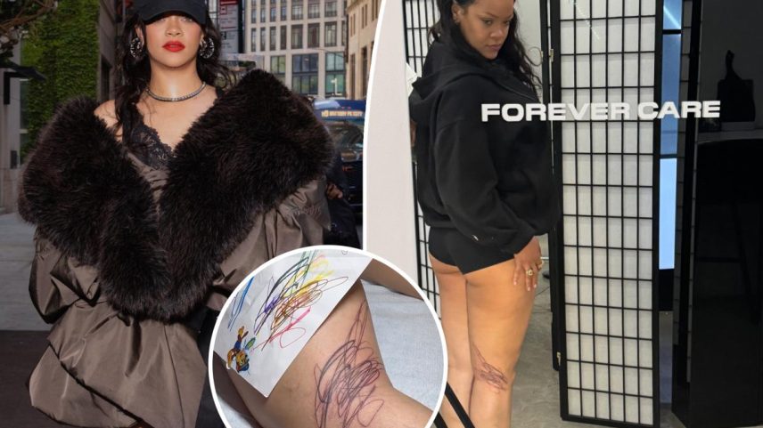 Rihanna’s latest tattoo (seen above) was designed by her kids, celeb tattoo artist Bang Bang revealed via Instagram.