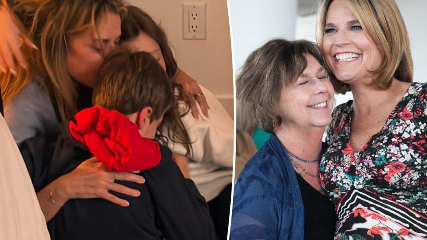 Collage of Savannah Guthrie with her family and with a woman, possibly her mother.