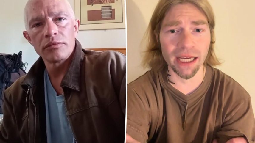 Matt Brown from Alaskan Bush People in a red hoodie and a cross necklace.