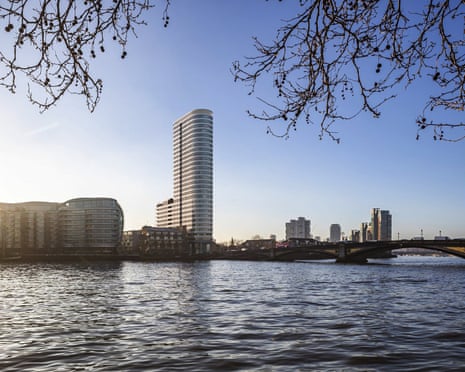 Architect’s drawing of development near Battersea Bridge in London, which would have rivalled the heights of the famous chimneys on Battersea power station.