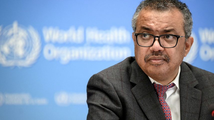 FILE PHOTO: World Health Organization chief Tedros Adhanom Ghebreyesus attends a ceremony to launch a multiyear partnership with Qatar on making FIFA Football World Cup 2022 and mega sporting events healthy and safe at the WHO headquarters, in Geneva, Switzerland, October 18, 2021. Fabrice Coffrini/ Pool via REUTERS/File Photo