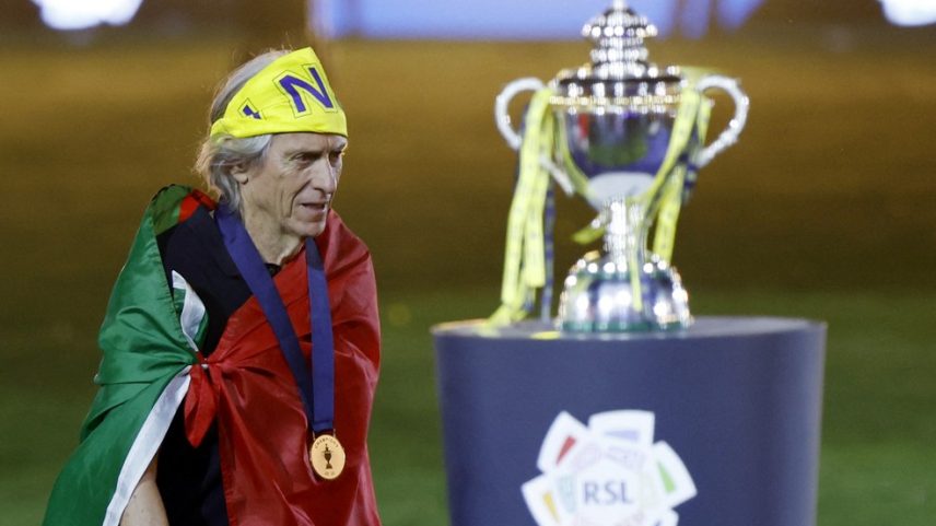 Jorge Jesus comemora título saudita pelo Al-Nassr — Foto: REUTERS/Hamad I Mohammed