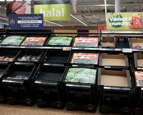 Empty fruit and vegetable shelves at Asda in 2023 due to a combination of bad weather and transport problems in Africa and Europe.