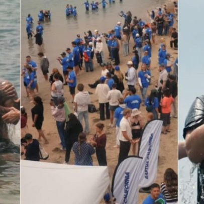 Igrejas se unem e batizam centenas em praia da Califórnia