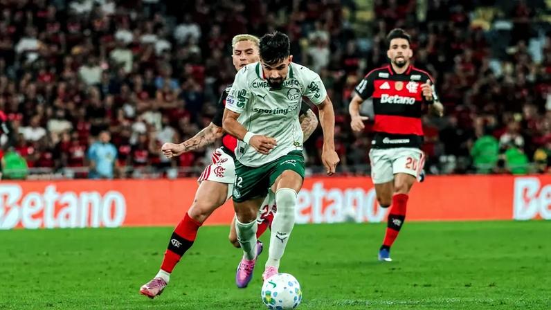 Flaco López abriu o placar na partida entre o Flamengo e Palmeiras pelo o Campeonato Brasileiro. (Foto: Jotta Silva/Photo Premium/Folhapress)