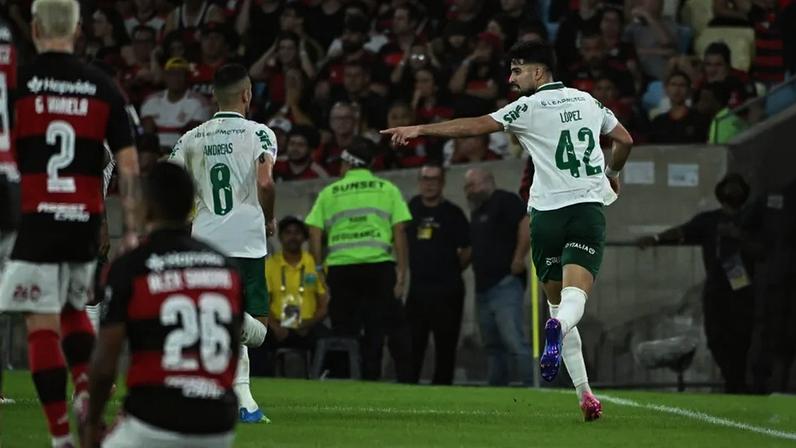 Flaco comemora gol do Palmeiras contra o Flamengo (Foto: Alexandre Brum/Agencia Enquadrar/Folhapress)