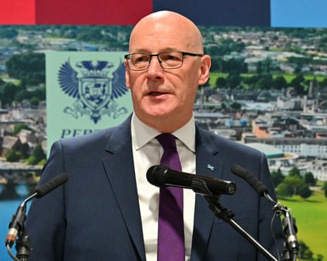 John Swinney delivers a speech after winning his seat in Perthshire.