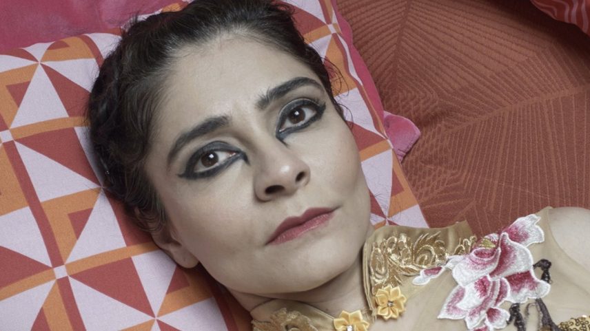 Still from Shirin Neshat’s film trilogy Do U Dare!, inspired by Nasim Aghdam, for whom the online world provided a way to express herself