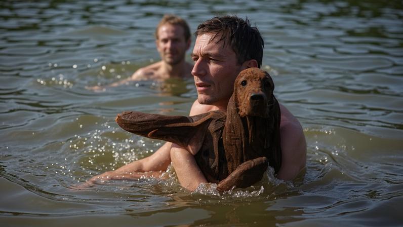 People and a pet cool off in Teddington Lock in south-west London over the weekend.