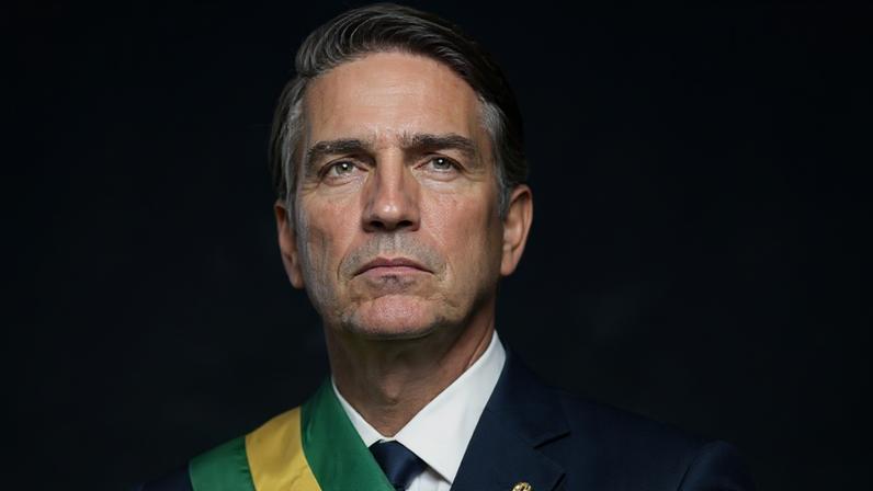 Detalhe do cartaz de Dark Horse, filme sobre Jair Bolsonaro com o ator Jim Caviezel. — Foto: Divulgação via BBC
