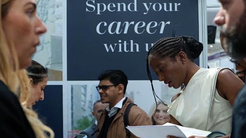 Young people attend the London Job Show earlier this month.