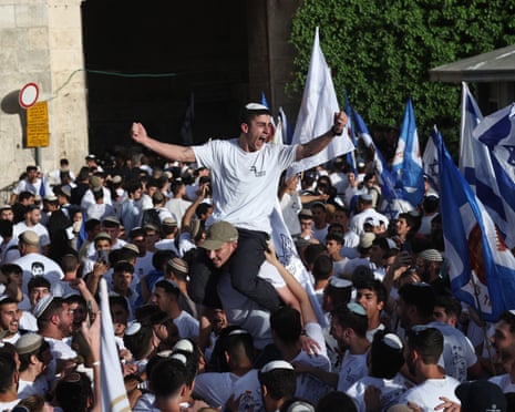 Rightwing Israelis gather for the annual 'flag march' near the Damascus Gate in the Old City of Jerusalem.