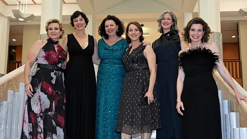 Independent MPs at the 2025 Midwinter Ball in Canberra: (L-R) Zali Steggall, Kate Chaney, Monique Ryan, Sophie Scamps, Nicolette Boele and Allegra Spender.