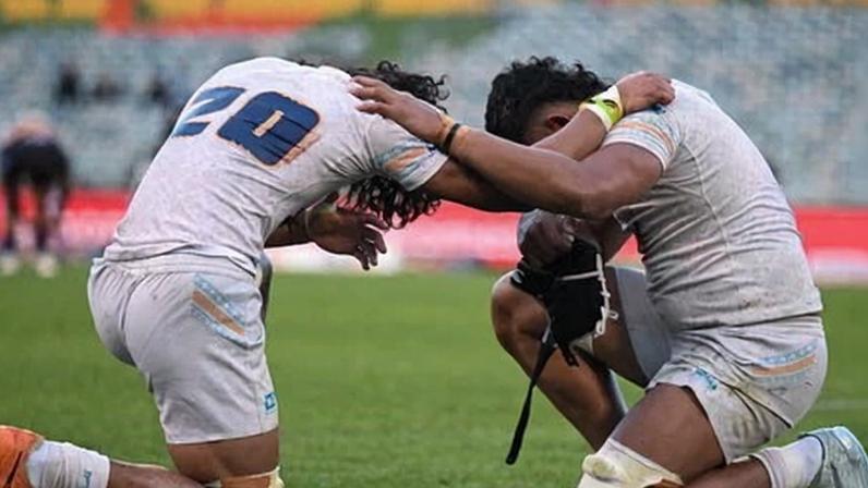 Moana Pasifika players celebrate after beating ACT Brumbies in what looms as their last Super Rugby Pacific match with the club expected to fold.