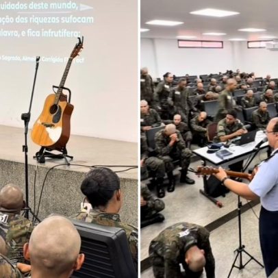 Capelão militar incentiva soldados a seguir a vontade de Deus durante culto