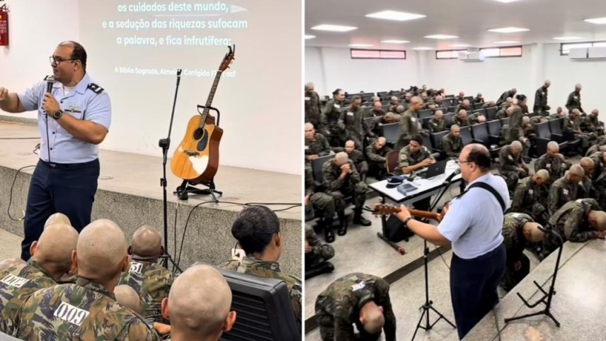Capelão militar incentiva soldados a seguir a vontade de Deus durante culto