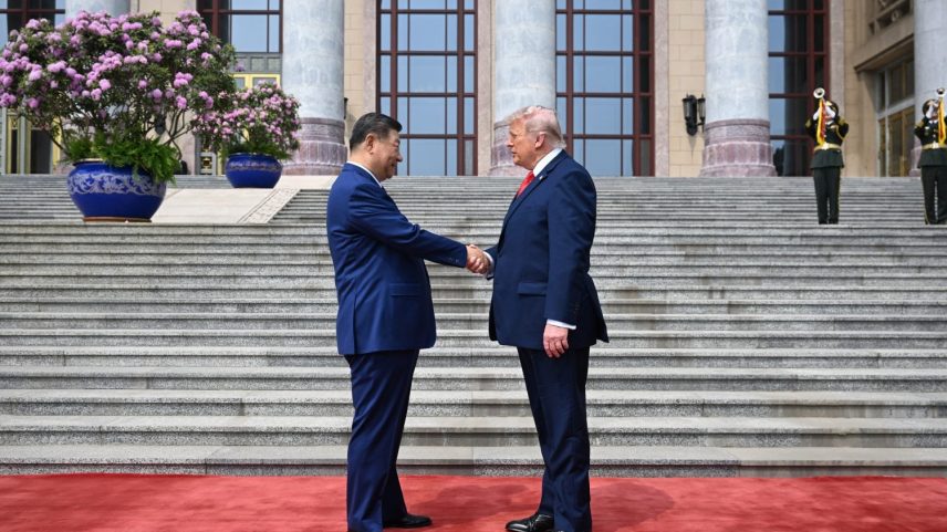 U.S. President Donald Trump and Chinese President Xi Jinping, right, attend a state dinner at the Great Hall of the People in Beijing.