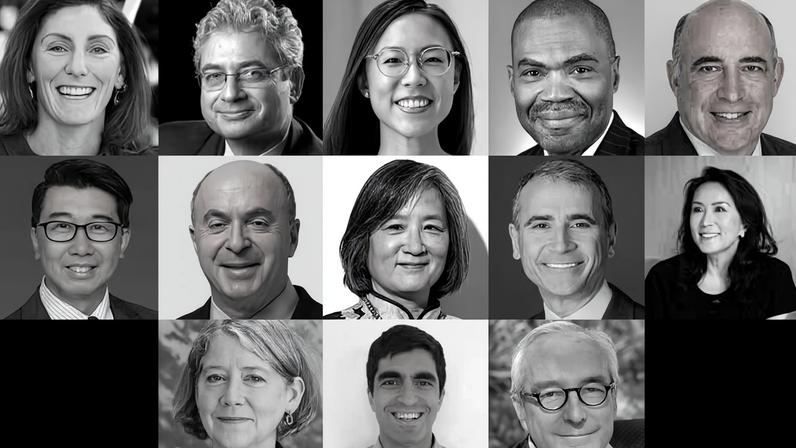 L to R: Kate Bergeron, Eran Broshy, Elizabeth Choe, Kevin Churchwell, Stephen DeFalco, David Fung, Bennett Golub, Pearl Huang, Steve Isakowitz, Adrianna Ma, Pamela Melroy, Alex Marcos, Ray Rothrock.