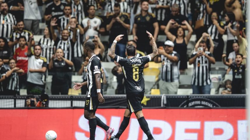 Maycon comemora gol em Atlético x Mirassol Foto: Pedro Souza / Atlético