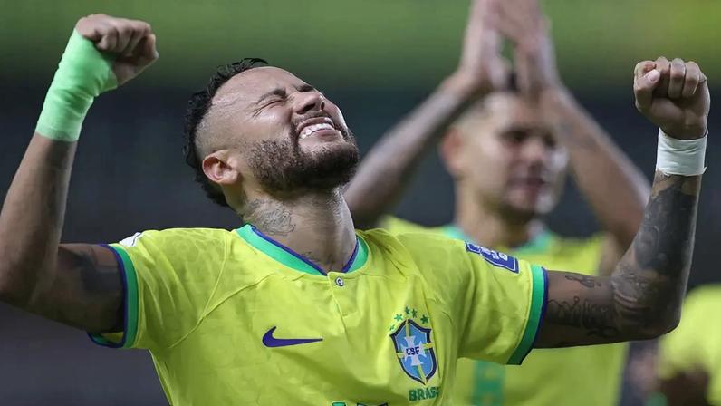 Neymar comemora seu último gol pela Seleção Brasileira, em 2023 (Foto: Vitor Silva / CBF)