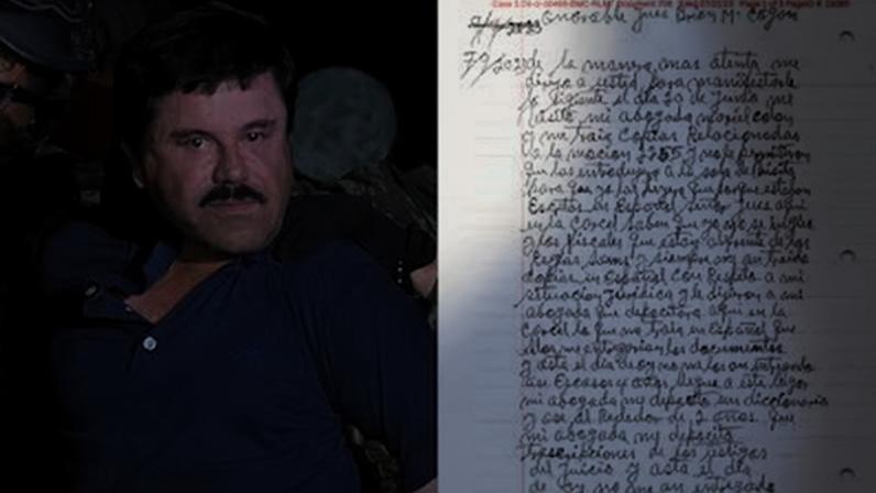 Detención de Joaquín 'El Chapo' Guzman el 8 de enero de 2016 y una de las cartas dirigidas al juez Brian M. Cogan en agosto de 2023.