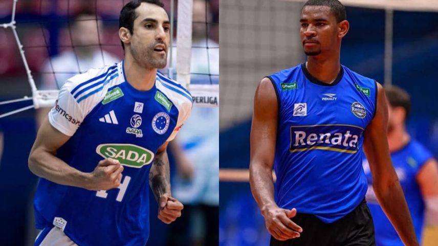 Douglas Souza, do Sada Cruzeiro, e Adriano, do Campinas (Fotos: Agência i7/Sada Cruzeiro e Pedro Teixeira/Vôlei Renata)