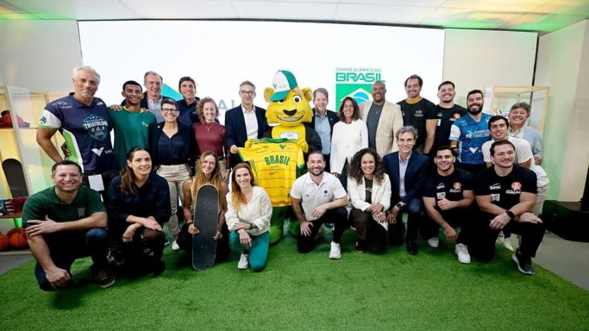 Com a presença de atletas olímpicos, COB anuncia novo patrocinador para o ciclo de Los Angeles 2028 (Foto: Alexandre Loureiro/ COB)