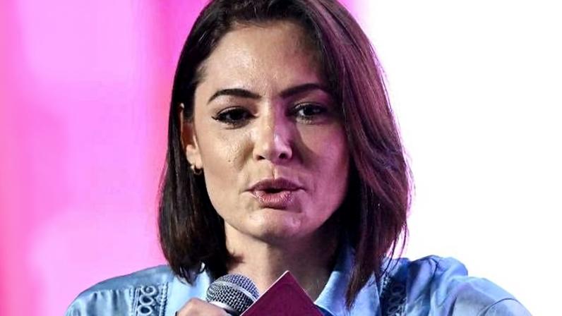 A ex-primeira-dama, Michelle Bolsonaro, durante discurso em evento do PL em junho de 2025