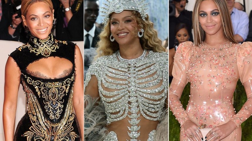 Beyoncé no Met Gala 2011, no Met Gala 2026 e no Met Gala 2016 — Foto: Getty Images